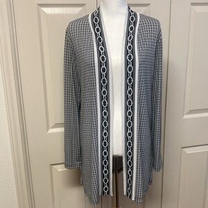 Evelyn Long Open Front Cardigan Jacket With Geometric Print Size M